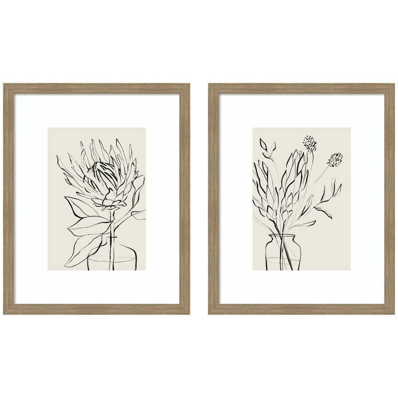 Kate and Laurel SB Protea Sketch No. 1 & No. 2 2 Piece Framed Wall Art Print Set by Sara Berrenson - 2 Piece Set 20x25 - Brown
