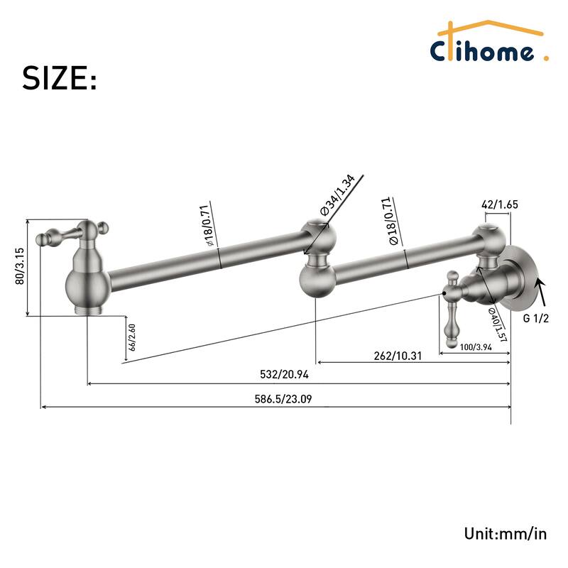 Clihome Traditional Wall Mounted Kitchen Pot Filler Faucet