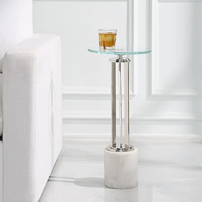 Copper Grove Silver Iron, Glass, and Solid Marble Round Accent Table