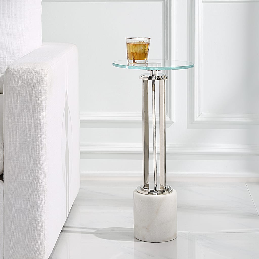 Copper Grove Silver Iron, Glass, and Solid Marble Round Accent Table