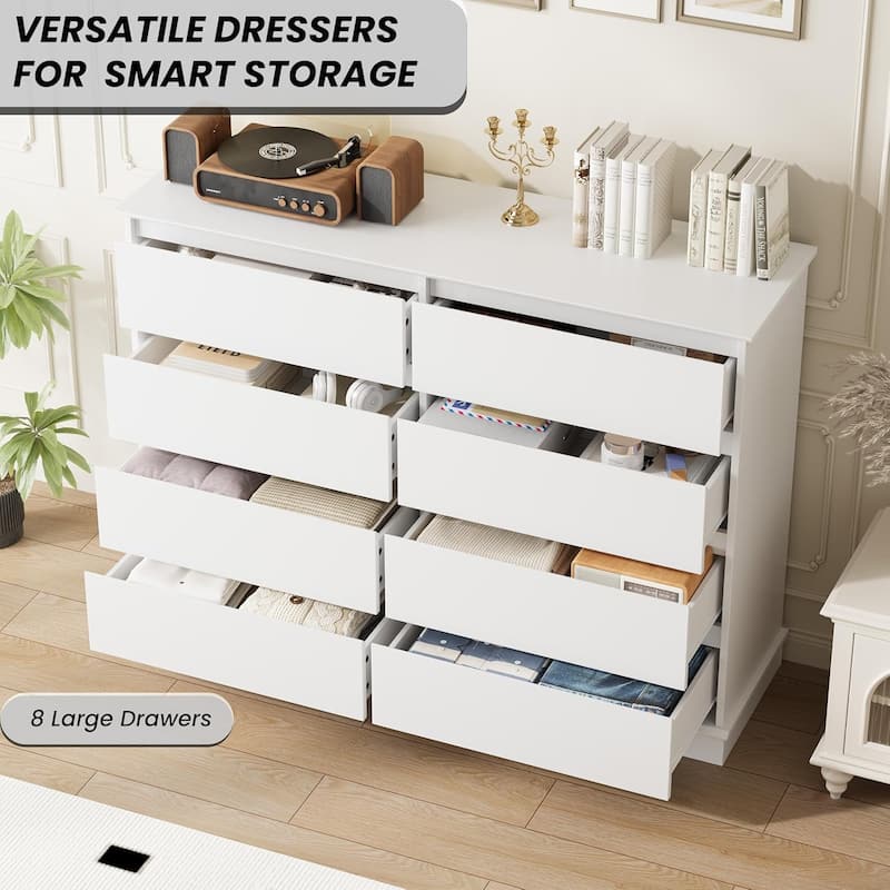 8 Drawer Dresser for Bedroom, Wide Wooden Chest of Drawers with Wide Top for Closet