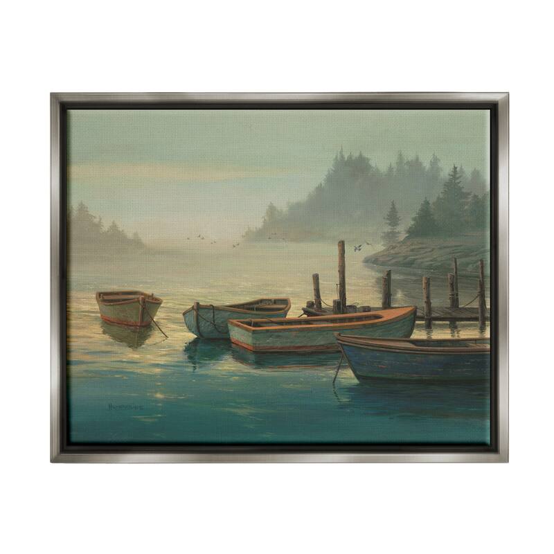 Stupell Docked Boats Landscape Framed Floater Canvas Wall Art Design by Michael Humphries - 31 x 25 - Grey