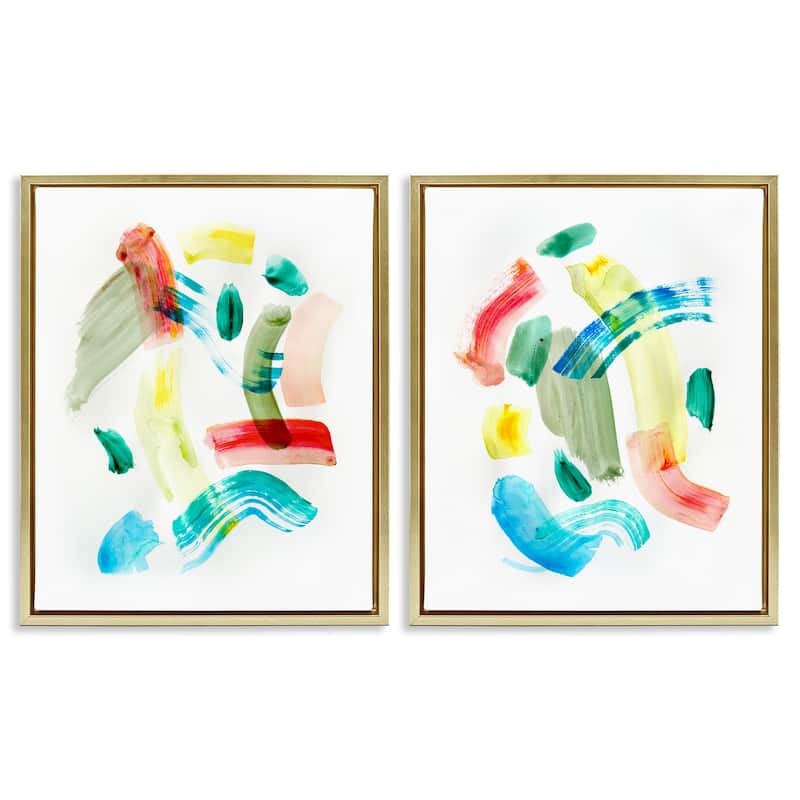 Stupell Macarana Abstract Hues Framed Floater Canvas Wall Art Design By Gemma Bardot (Set of 2) - 25 x 31 - Gold