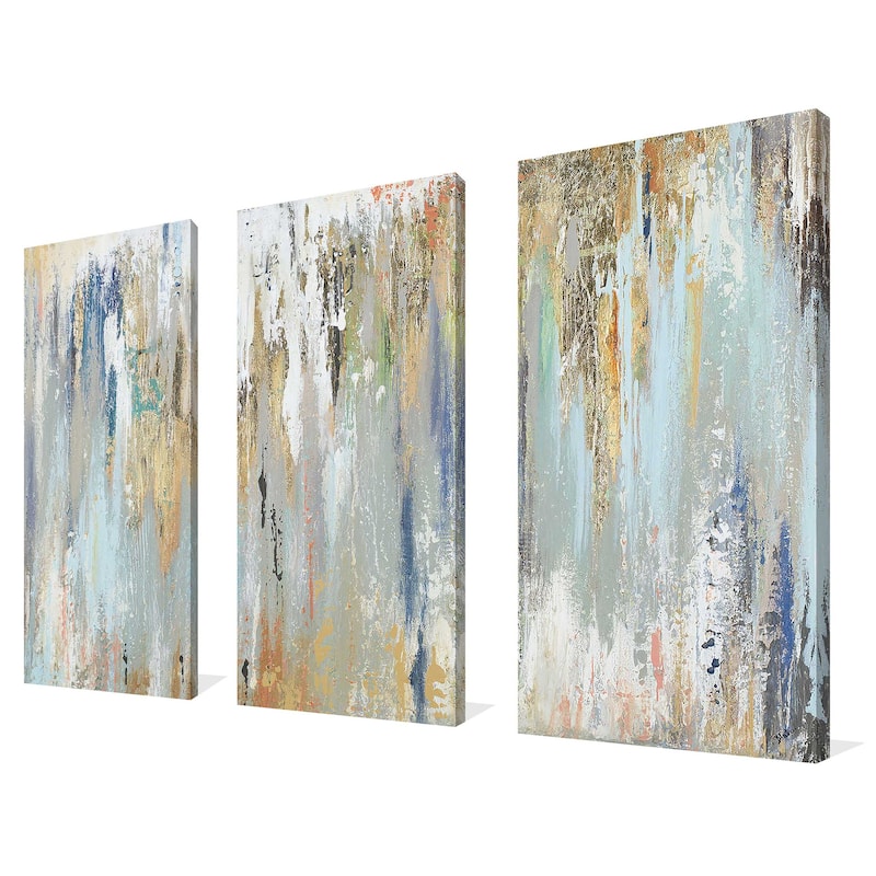 "Blue Gold Illusion" 3 Piece Set on Canvas