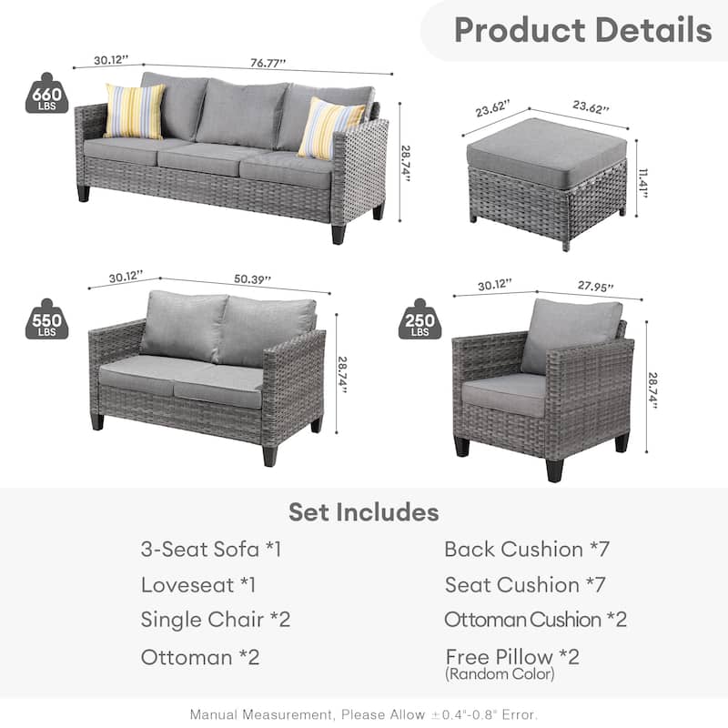 OVIOS 6-piece Patio Wicker Furniture Loveseat Conversation Set