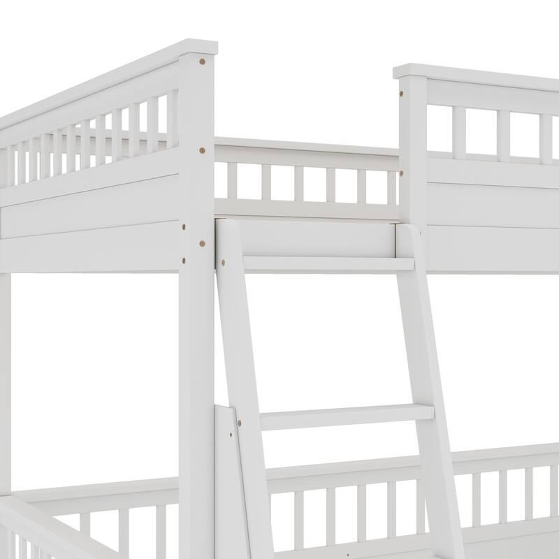 Full XL Size Loft Bed & 3 Sided Guardrails Queen Size Platform Bed, Full XL Over Queen Bunk Bed with Guardrails and Ladder