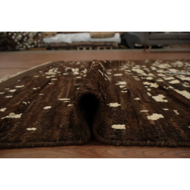 Hand Knotted Oriental 100% Wool Carpet Tribal Abstract Brown Moroccan Area Rug - 8' 7'' X 6' 0''