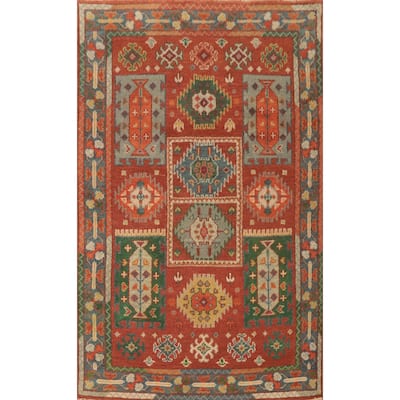 Hand-knotted Traditional Wool Orange Geometric Area Rug Oriental Carpet - 6' 2'' X 4' 0''