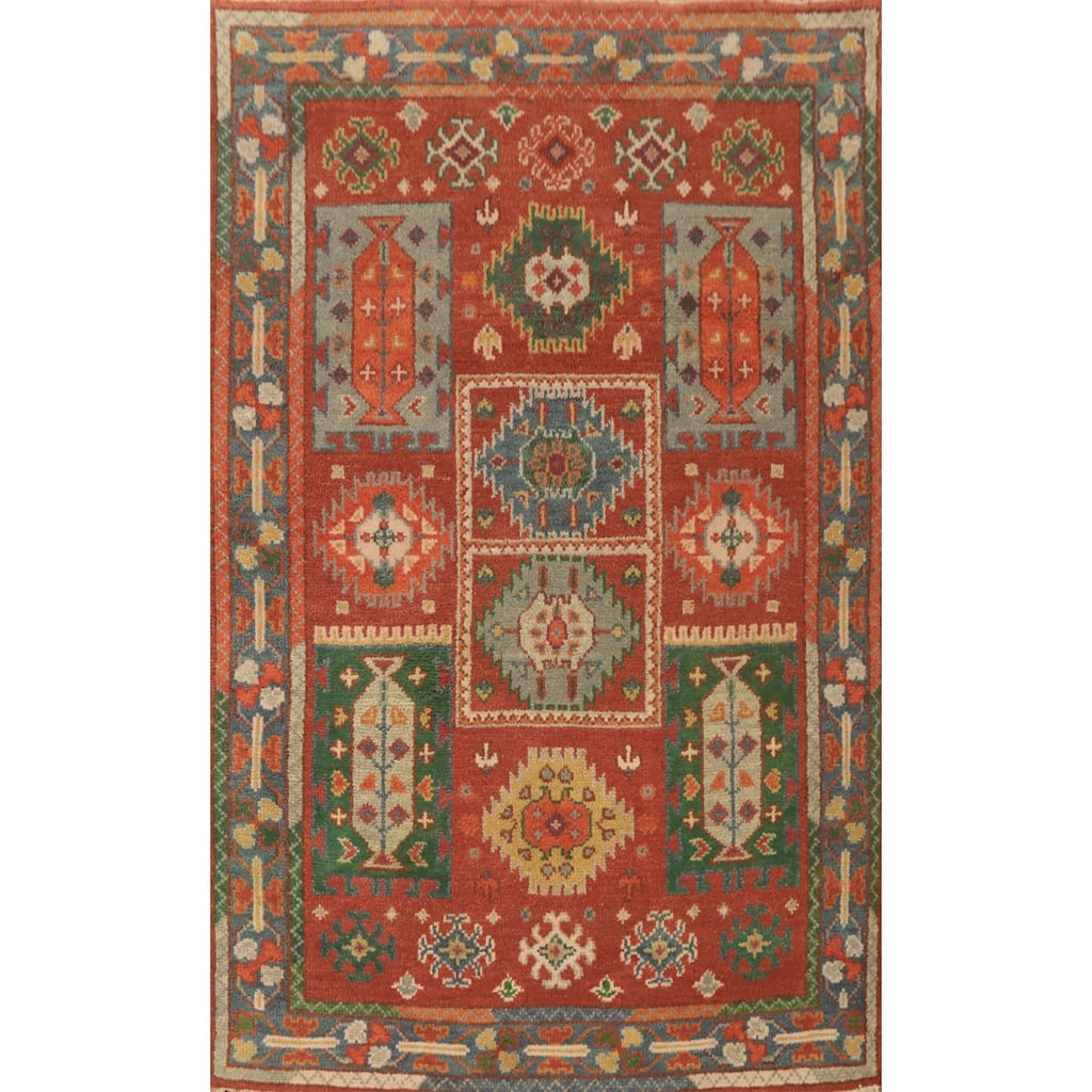 Hand-knotted Traditional Wool Orange Geometric Area Rug Oriental Carpet - 6' 2'' X 4' 0''