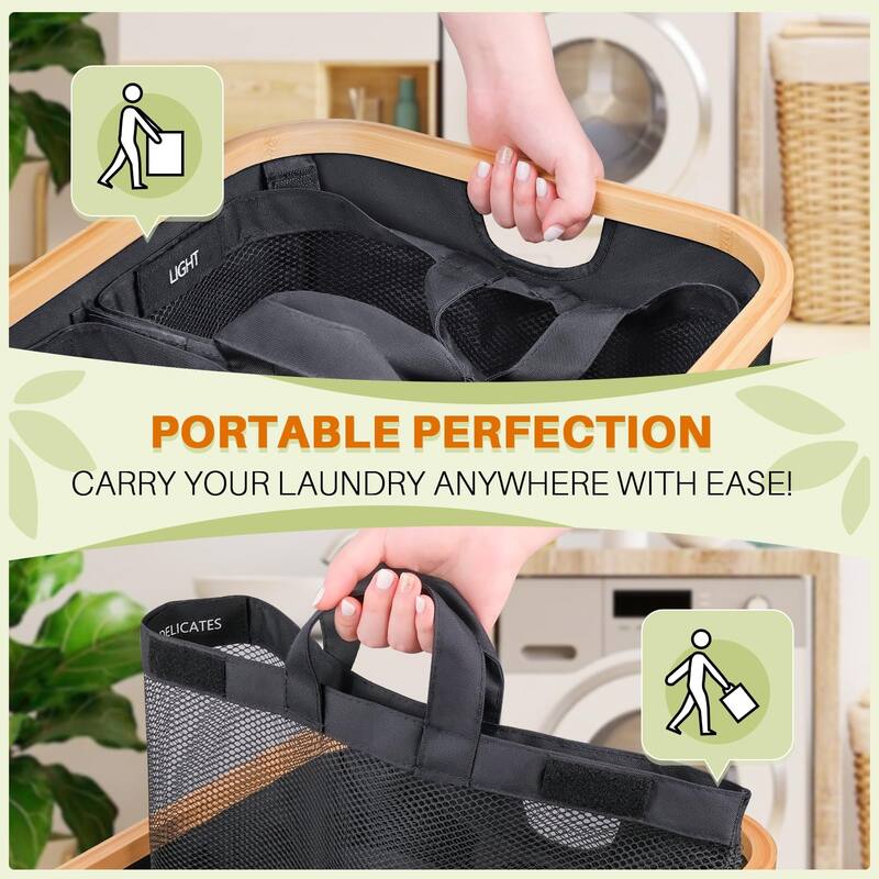 Laundry Hamper 3 Section, 160l Extra Large Hampers,Dirty Clothes Hamper Collapsible Laundry Basket Organizer