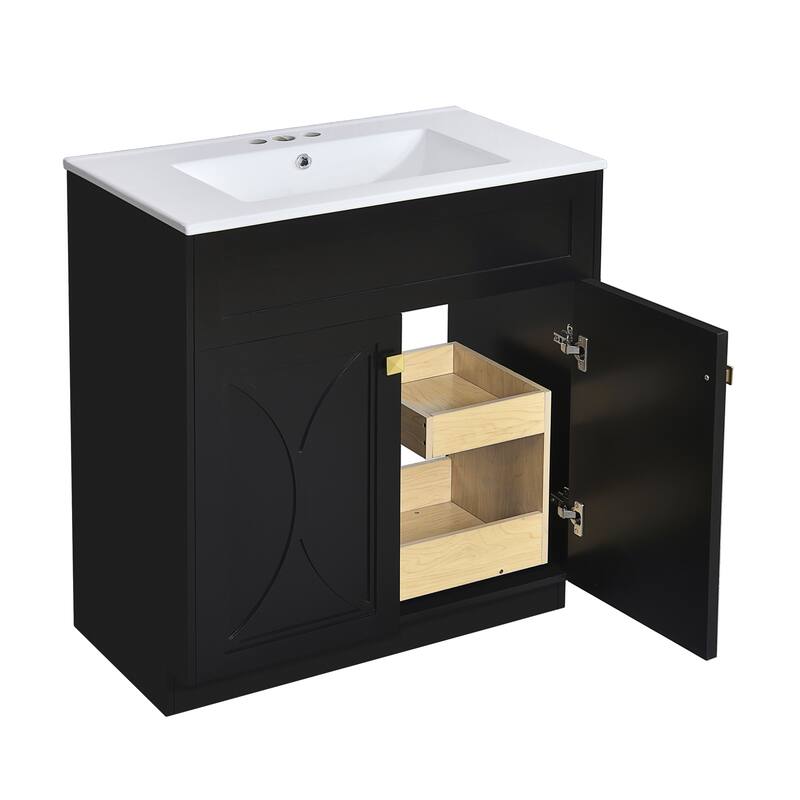 60"Bathroom Vanity with Ceramic Sink Combo, Modern Freestanding Storage Cabinet with Gold Handles, Soft Closing Doors