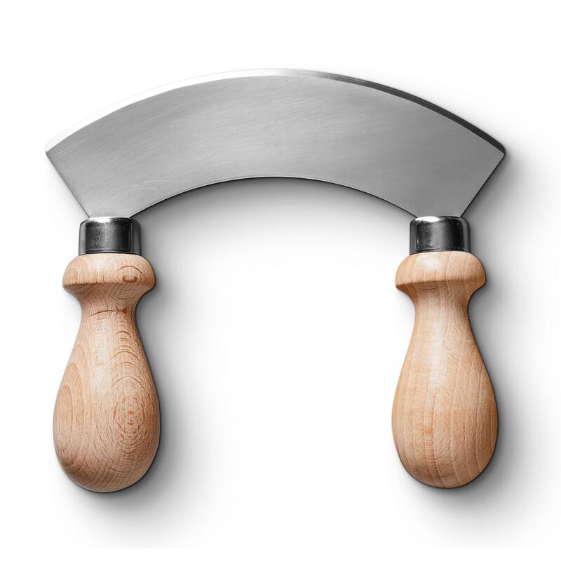 Classic Cuisine 5.6-inch Stainless Steel Mezzaluna Knife with Double Handles - Natural
