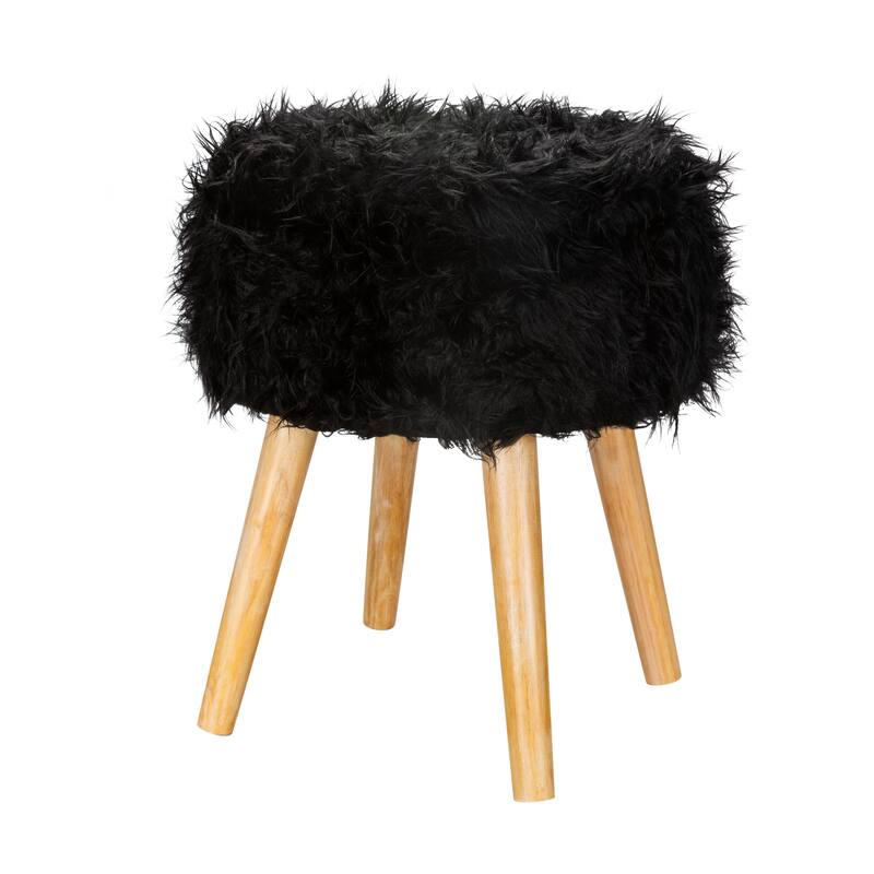 Organize It All Faux Fur Storage Ottoman - Black - 14.96" x 14.96" x 18.31"