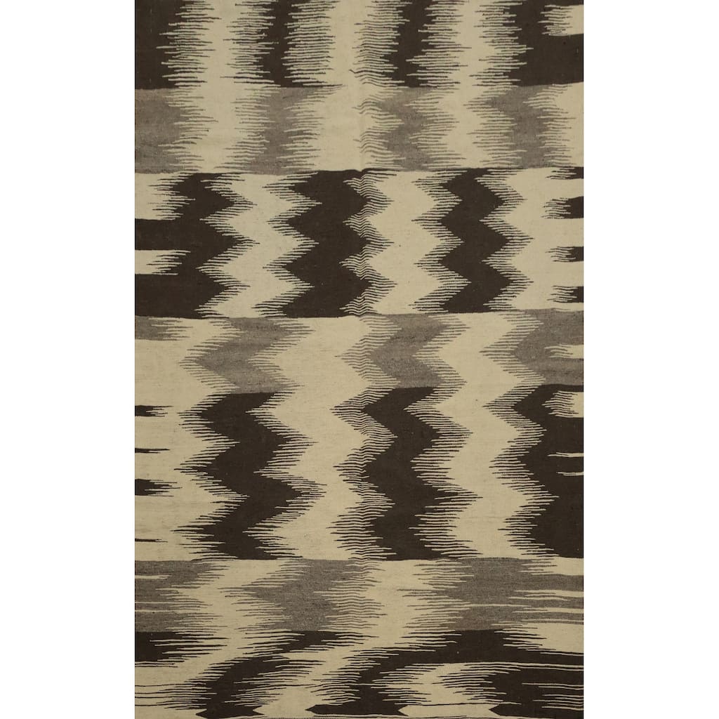 Hand Woven Oriental 100% Wool Carpet Southwestern Modern Beige & Ivories Kilim Area Rug - 8' 9'' X 6' 0''