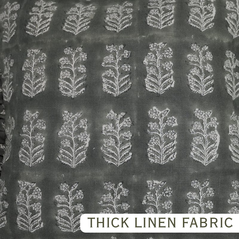 Fabdivine Heavy Linen Floral Ruffled Both Side Cushion Cover Home Décor Accent