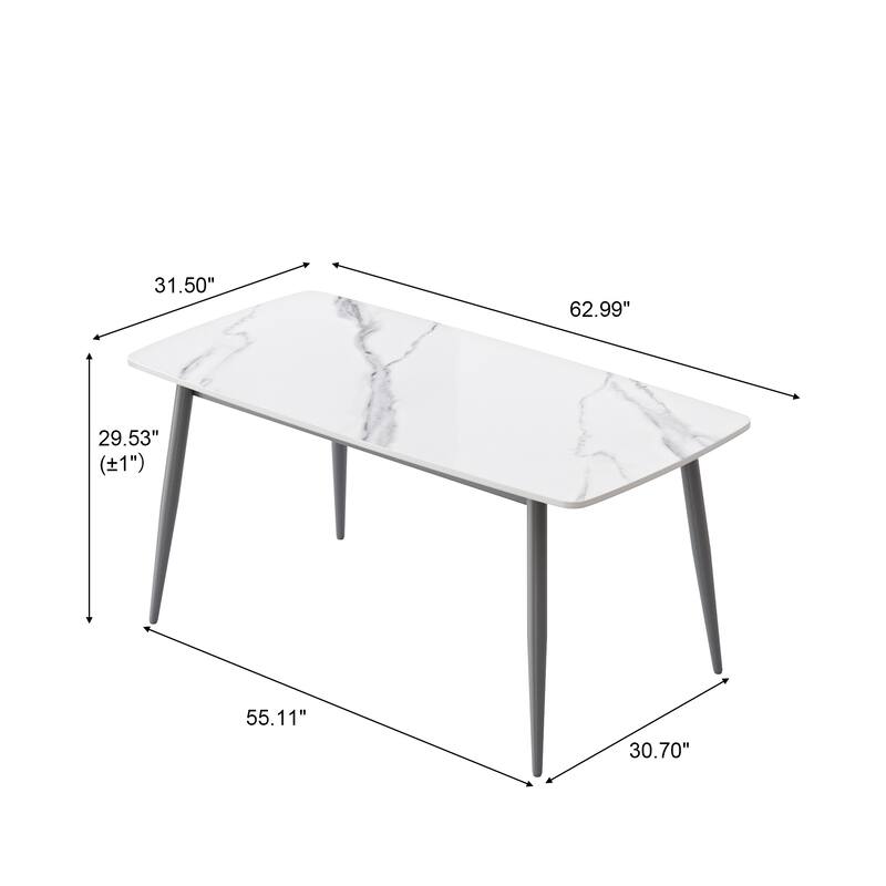62.99" Modern Artificial Stone White Curved Edge Dark Grey Metal Leg Dining Table-Can Accommodate 6 People(Dining Table Only)