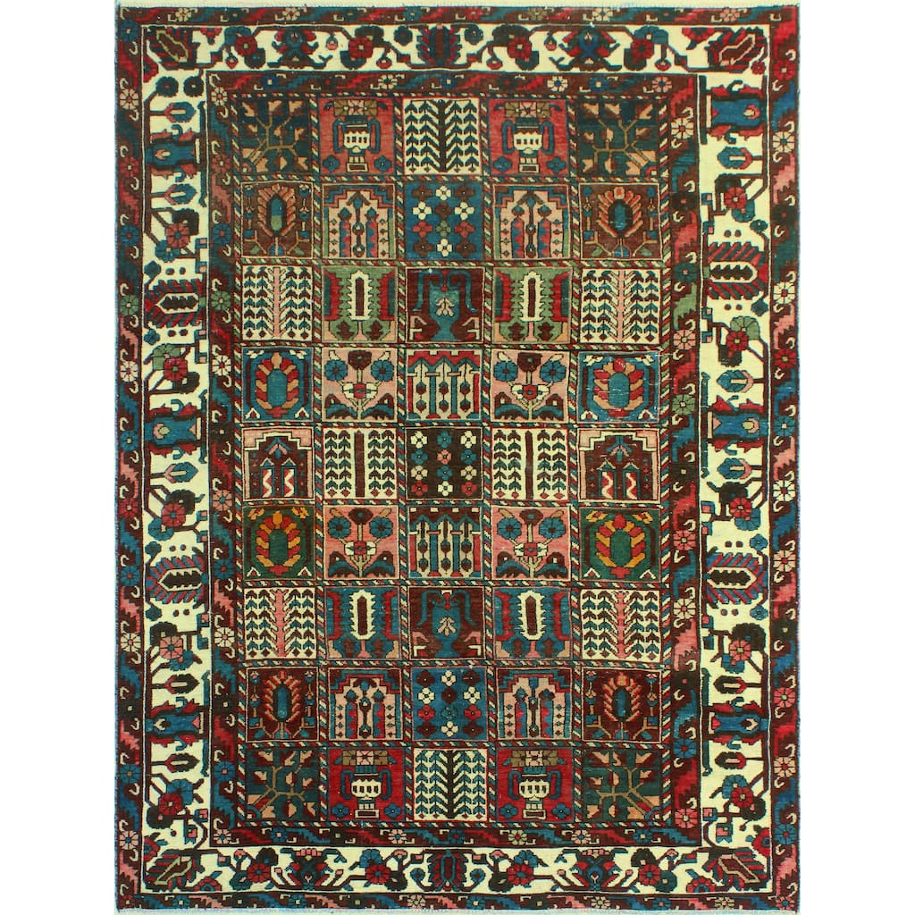 Noori Rug Fine Vintage Bakhtiari Balthild Burgundy/Ivory Rug - 6'8" x 9'1"
