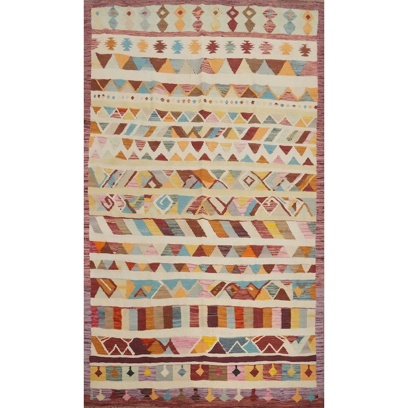 Hand Woven Oriental 100% Wool Carpet Southwestern Tribal Multi-Colored Kilim Area Rug - 9' 8'' X 6' 8''