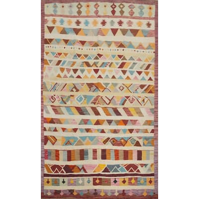 Hand Woven Oriental 100% Wool Carpet Southwestern Tribal Multi-Colored Kilim Area Rug - 9' 8'' X 6' 8''