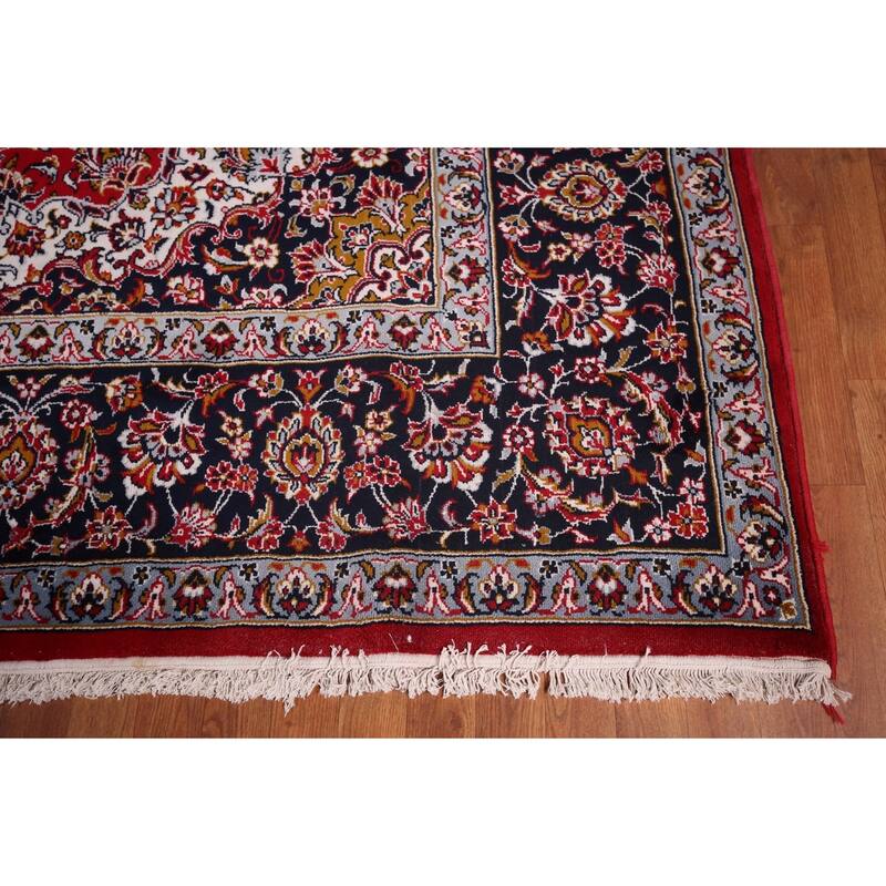 Floral Red Kashan Turkish Rug Dining Room Machine-Made Carpet - 9'7" x 12'9"