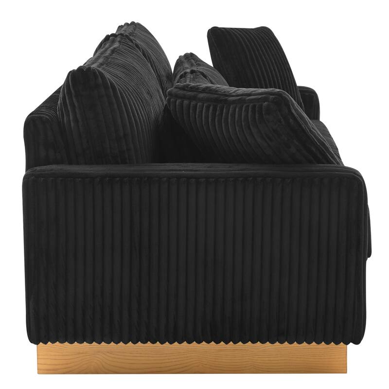 Modular Loveseat Sectional Sofa, 80.3" Corduroy 2-Seater Couch, Modern Square Armrest Sofa with Wooden Leg and Pillows