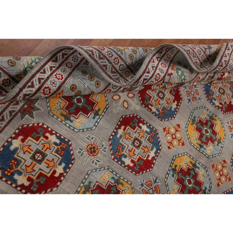All-Over Geometric Kazak Area Rug Hand-Knotted Wool Carpet - 8'4" x 11'4"