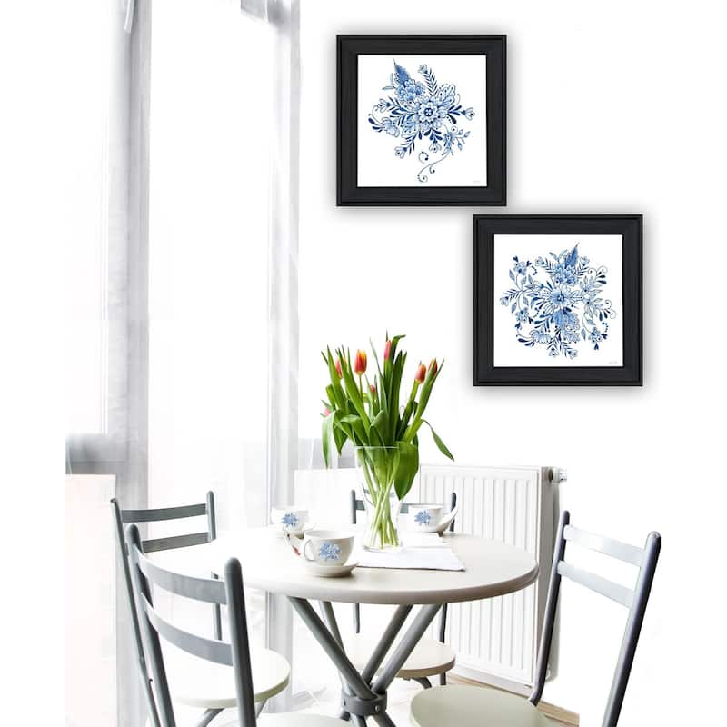 Trendy Decor 4U "Delph Designs of Blue and White Florals" Printed Framed Wall Art by Cindy Jacobs