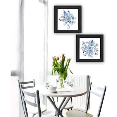 Trendy Decor 4U "Delph Designs of Blue and White Florals" Printed Framed Wall Art by Cindy Jacobs