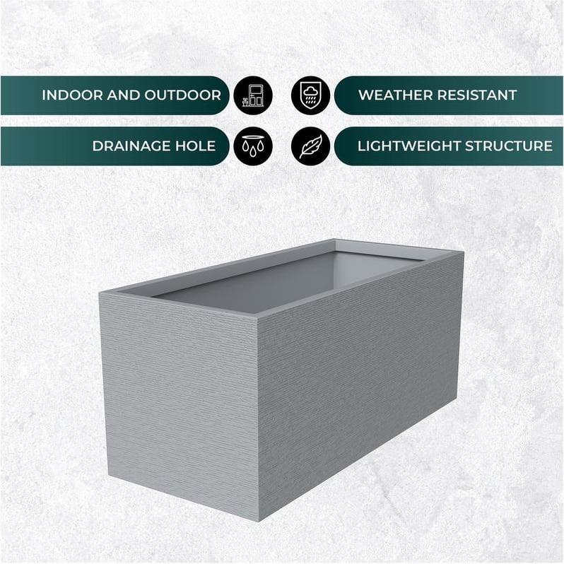 Flora Modern Rectangular Fiberstone MGO Planter with Drainage, Weather-Resistant Indoor Outdoor Decorative Plant Pot
