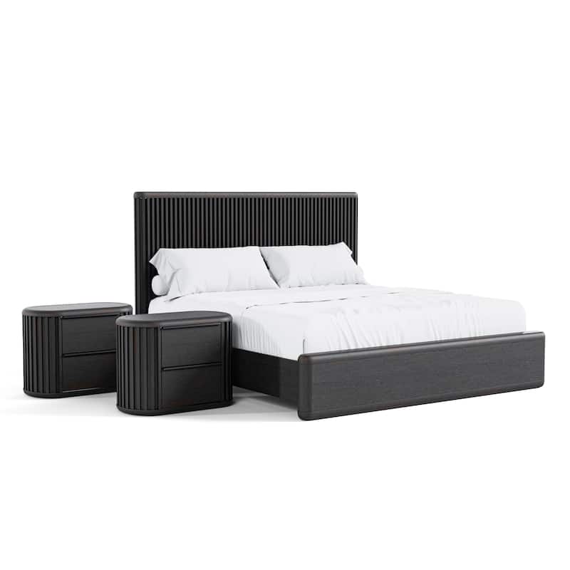 Furniture of America Caelan I Modern 3-Piece Black Solid Wood Fluted Panel Bedroom Set