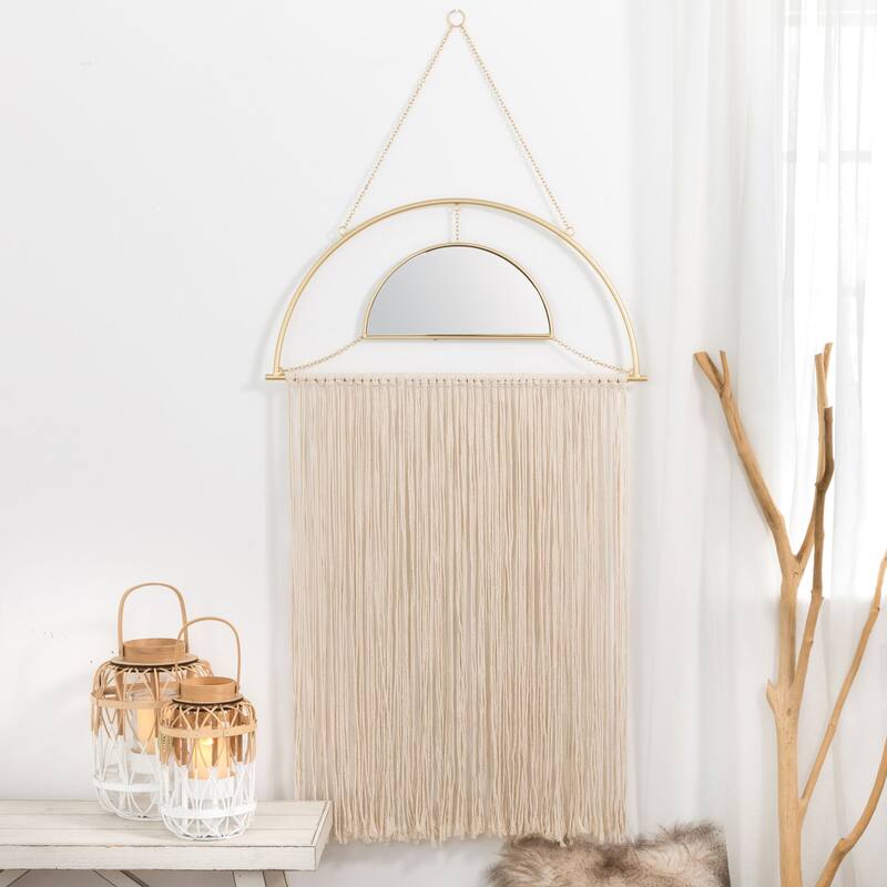 Glitzhome Regency Modern/Boho Metal Semi-moon Specialty Wall Mirror With Tassels Drawing Room Bedroom Decor