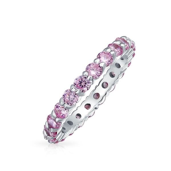 925 Sterling Silver /& Hot Pink Cubic Zirconia CZ Stackable Full Eternity Ring Band 3 mm Sizes 5-11