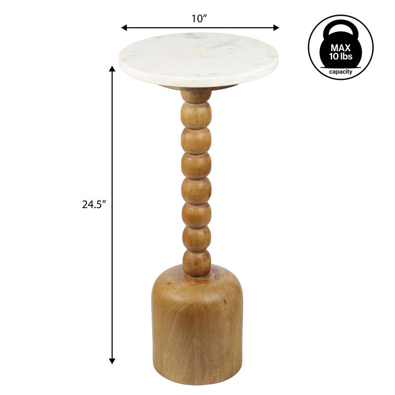 Turner 24.5" Designer Cottage Spindle Wood Drink & End Table, White Marble Top, By JONATHAN Y