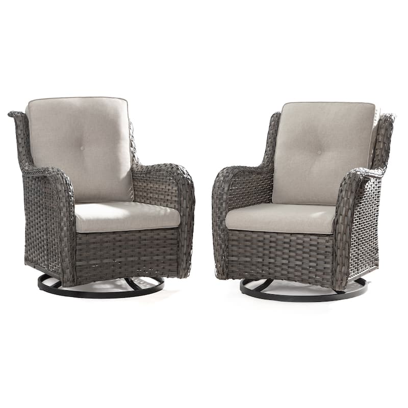 Cozywor Brown Wicker Patio Swivel Rocking Chair (Set of 2) - Beige