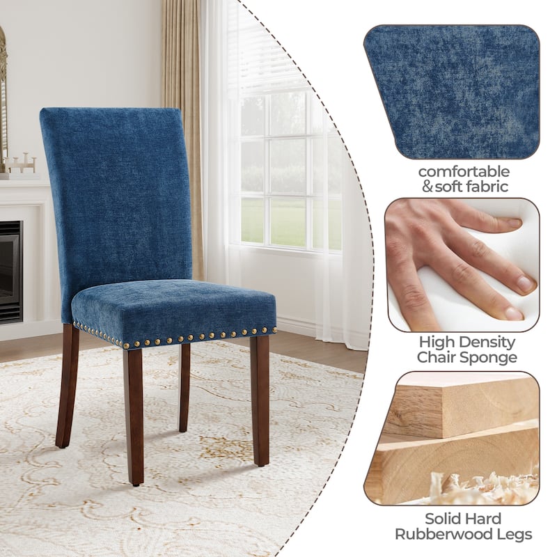 RENEWLINE Dining Chairs, Fabric with Nailhead Trim and Wood Legs