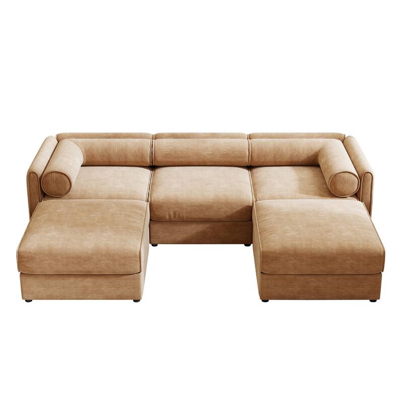 GDFStudio - Larkspur Chenille 3-Seater Sofa With Dual Ottoman