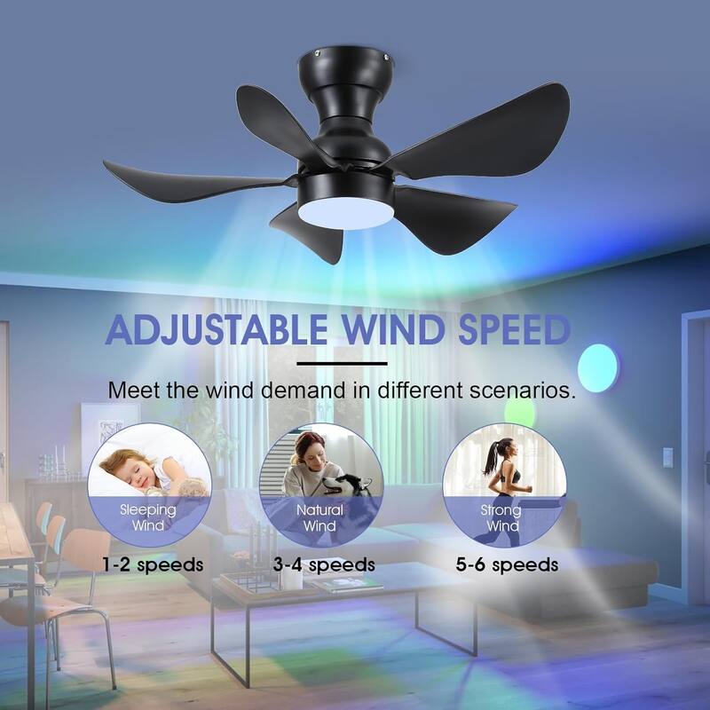 36/46 inches RGB Flush Mount Ceiling Fan with Light and Remote