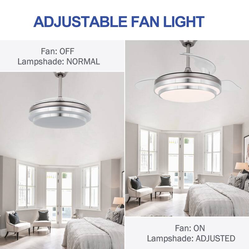 42" Ceiling Fan Light Kit Included with Retractable Blades,6 Fan speed 3 Light Tone with Remote Control - 42 Inches