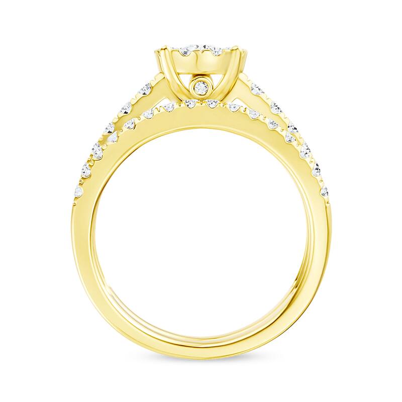 1ct TDW Diamond Cluster Bridal Set in 10K Gold for Women