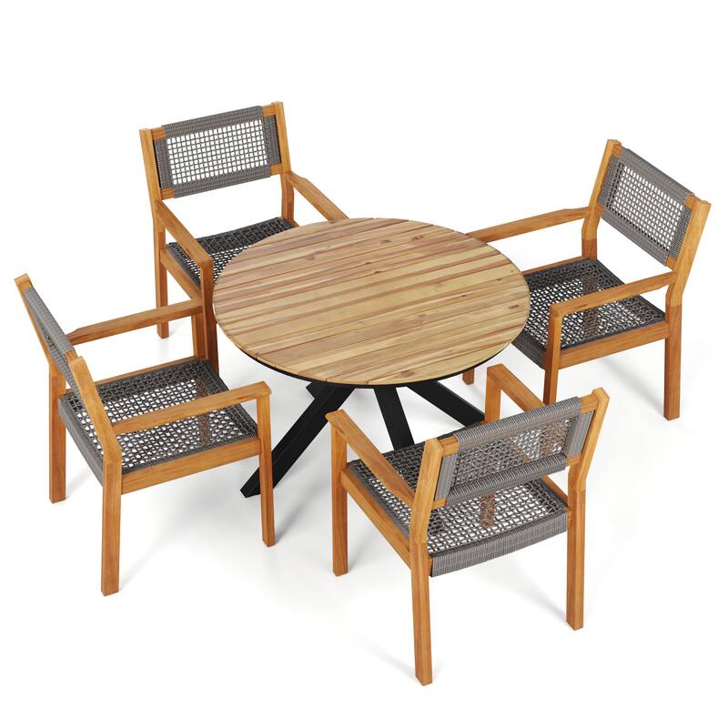 Christopher Knight Home Outdoor 5-Piece Round Table Dining Sets with Rope Accent Chairs