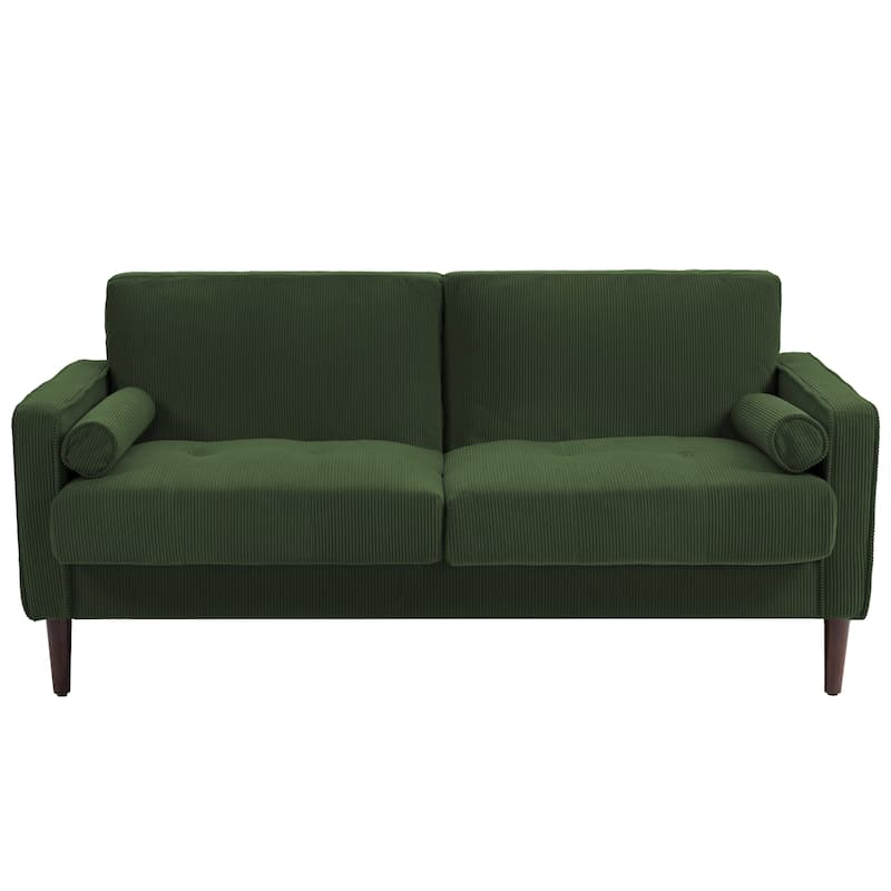 Modern Corduroy Upholstered 2 Seater Sofa with Bolster Pillows