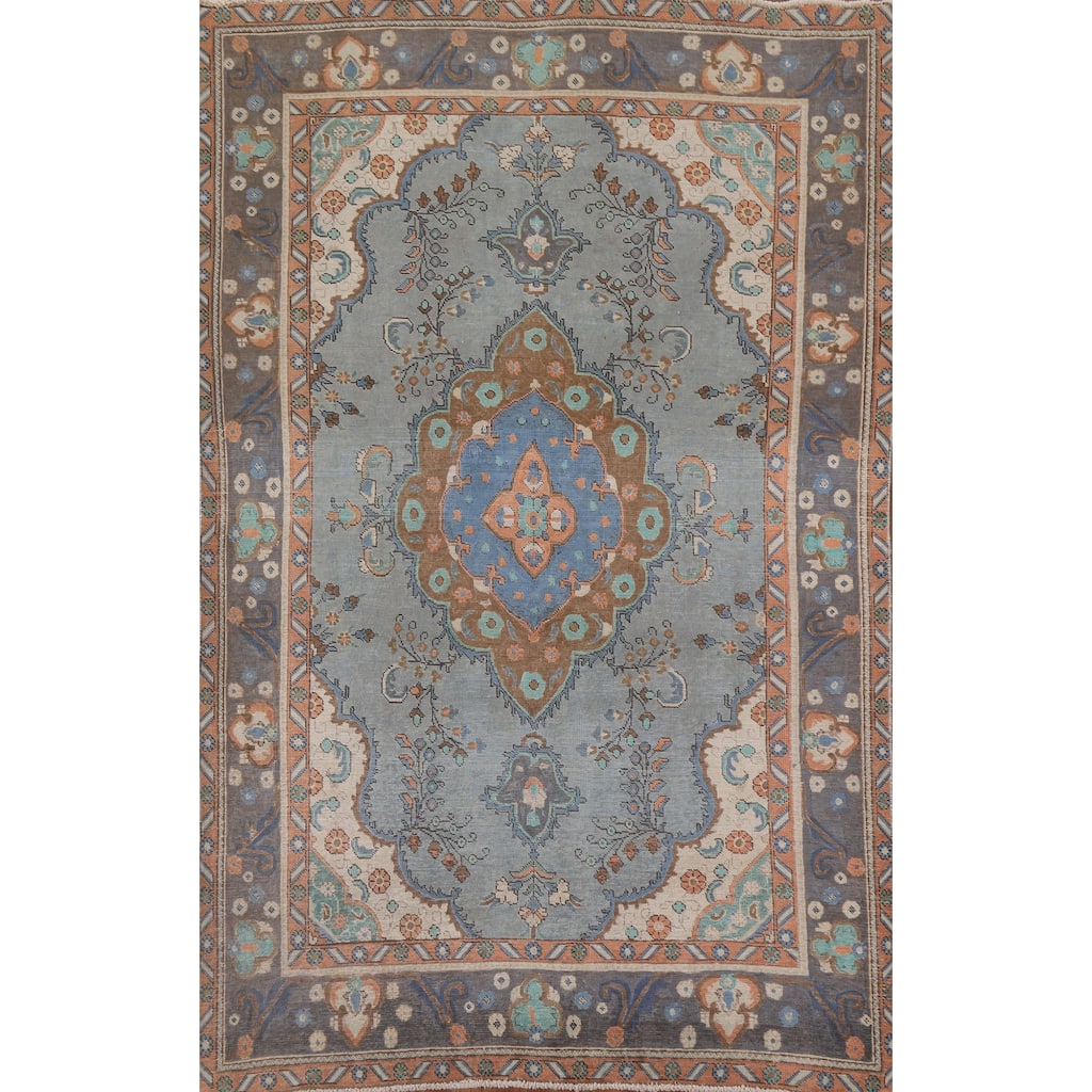 Tabriz Persian Vintage Area Rug Handmade Wool Carpet - 6'3" x 9'4"