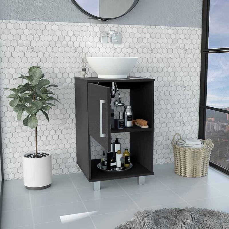 Modern Bathroom Vanity Cabinet with Four Legs, FSC Certified, and Open Shelf - 17.71in L