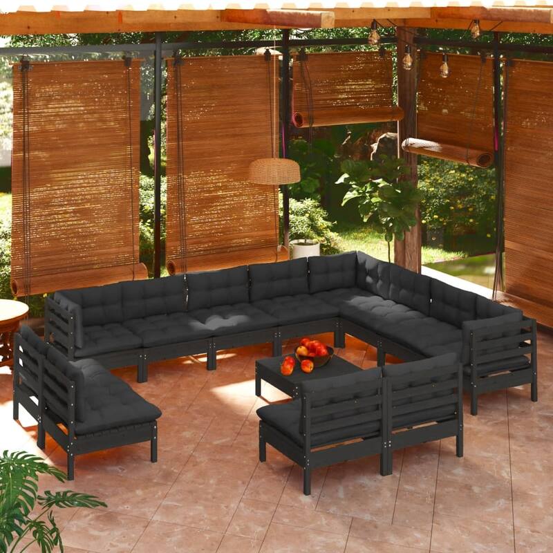 vidaXL Solid Pinewood Patio Lounge Set 13 Piece with Cushions Multi Colors
