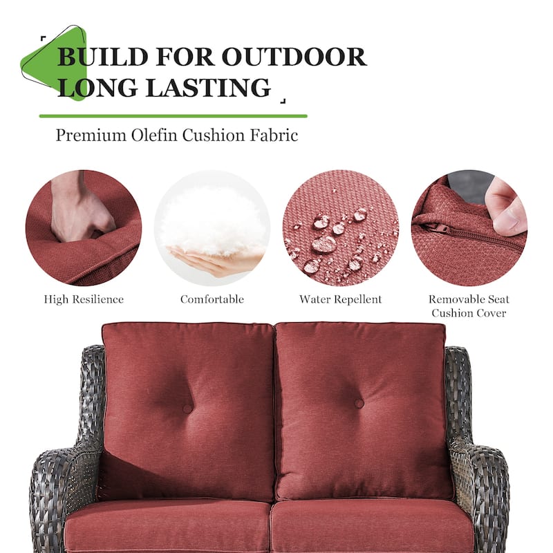 Pocassy Outdoor Loveseat Sofa 2-Seat PE Rattan