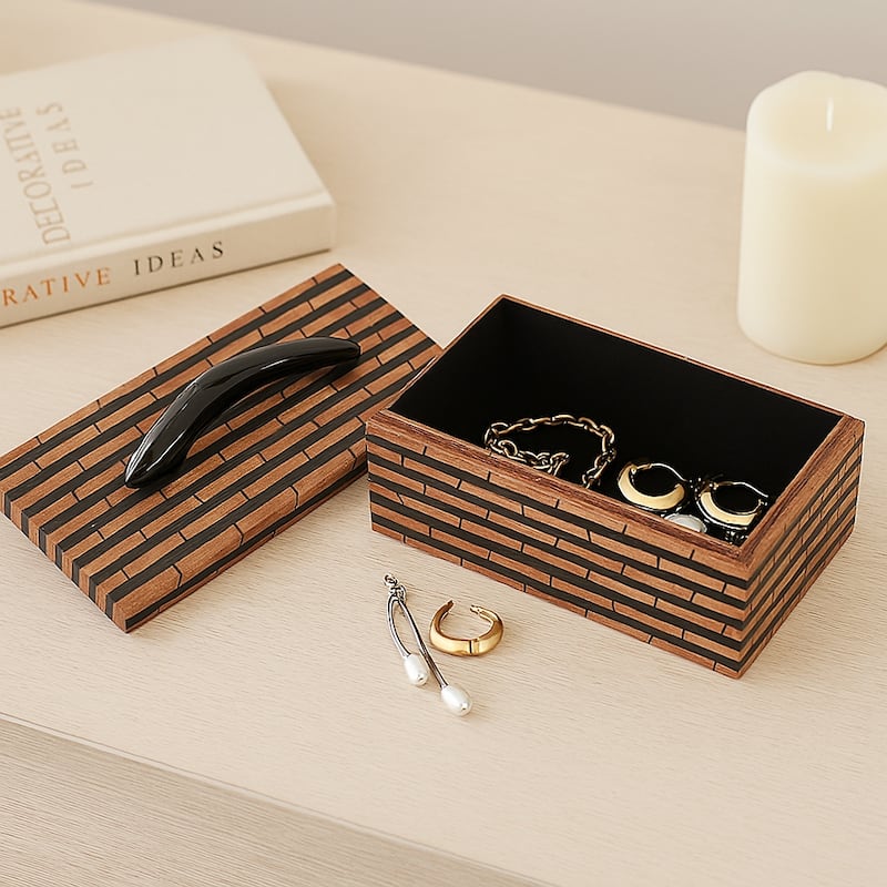 Brick-Pattern Decorative Box with Lid - 17", Black & Brown - 17.0"