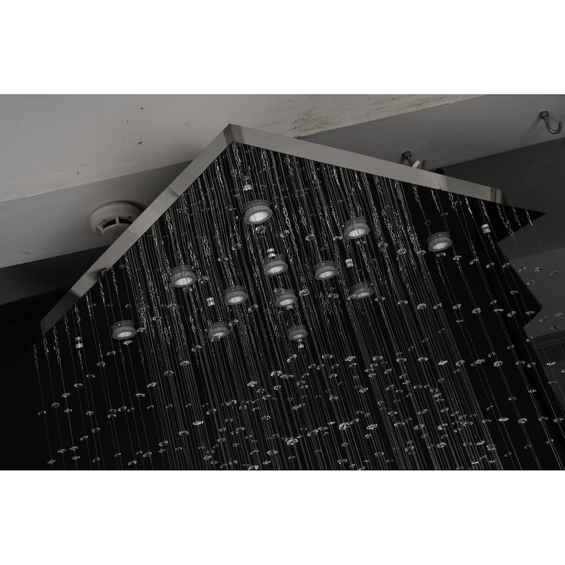 12-Light Chrome Chandelier With Clear Hanging Crystals And Beads