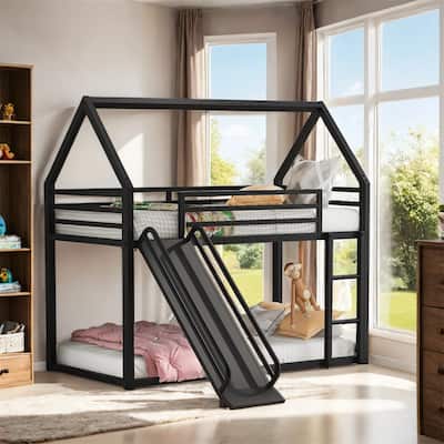 Twin Over Twin House Bunk Bed with Ladder and Slide