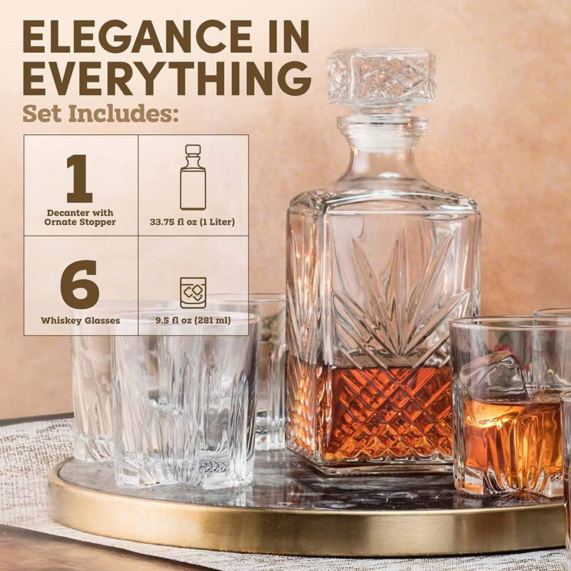 Bormioli Rocco Selecta Whiskey Set - 33.75 oz. Decanter, 9.5 oz. Glasses