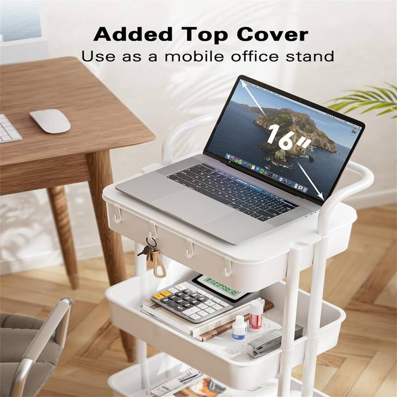 3 Tier Rolling Cart with Table Top Utility Cart with Wheels - 14.02"D x 16.65"W x 33.5"H